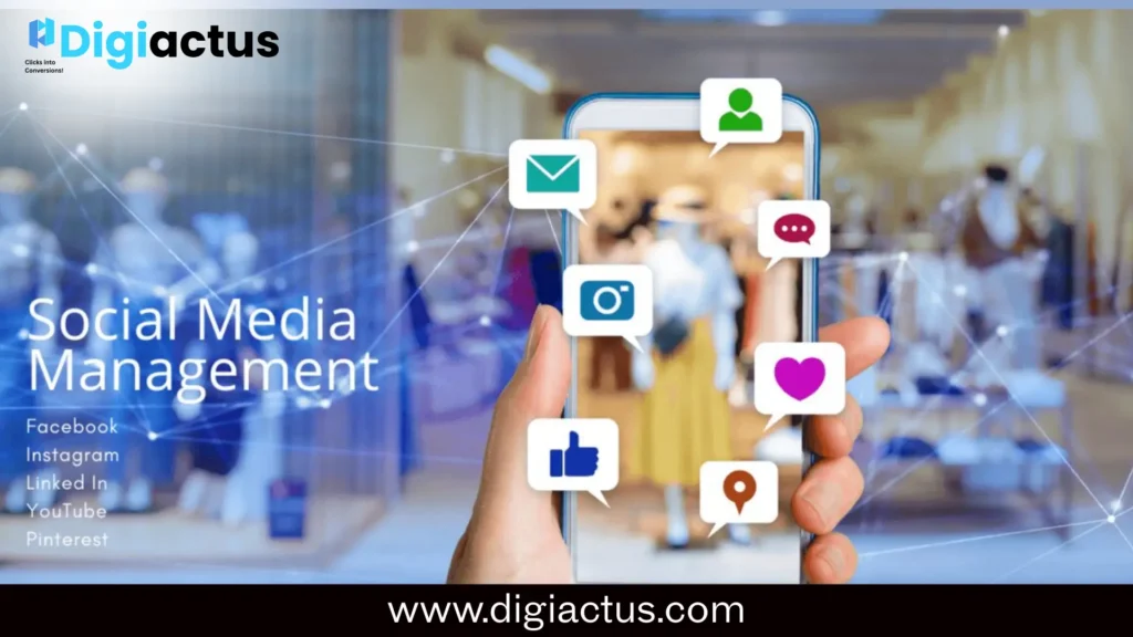 Diagram explaining services for social media management offered by a professional social media agency