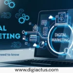 Digital marketing trends in the UK illustrated with analytics dashboards, growth charts, and global collaboration between UK and India teams
