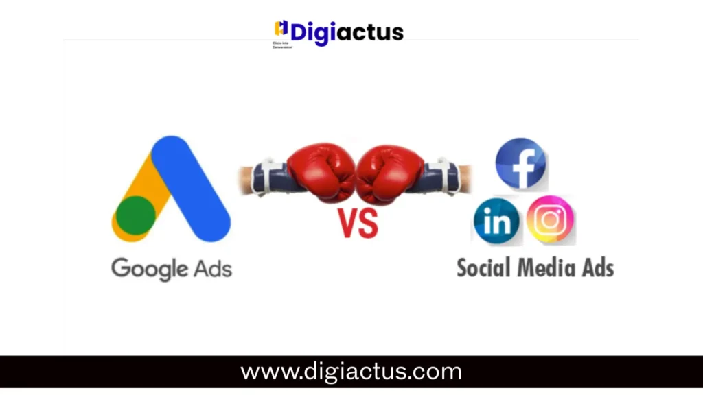 Comparison of social media ads and Google Ads for business growth.