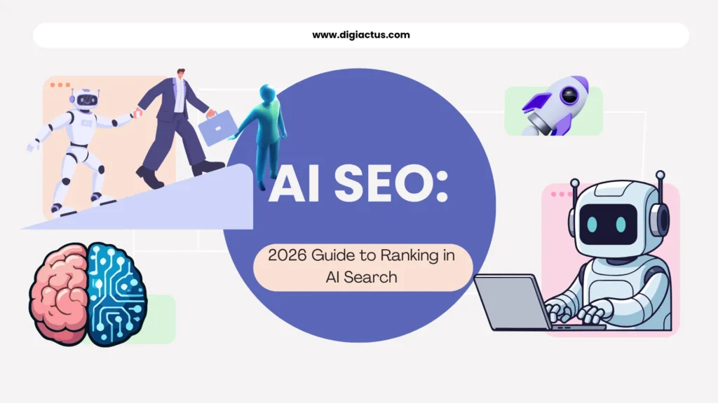 Illustration showing AI analyzing website content and ranking it in search results